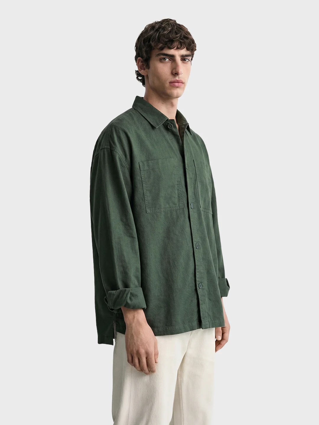 Men's Green Oversized Fit Solid Casual Shirt - Image 4