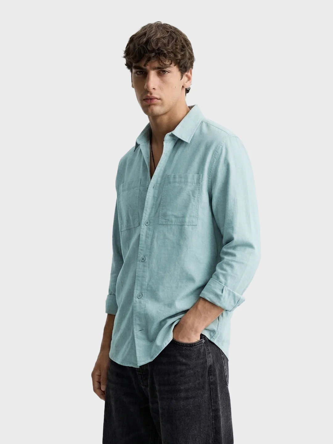 Men's Green Oversized Fit Solid Casual Shirt - Image 4