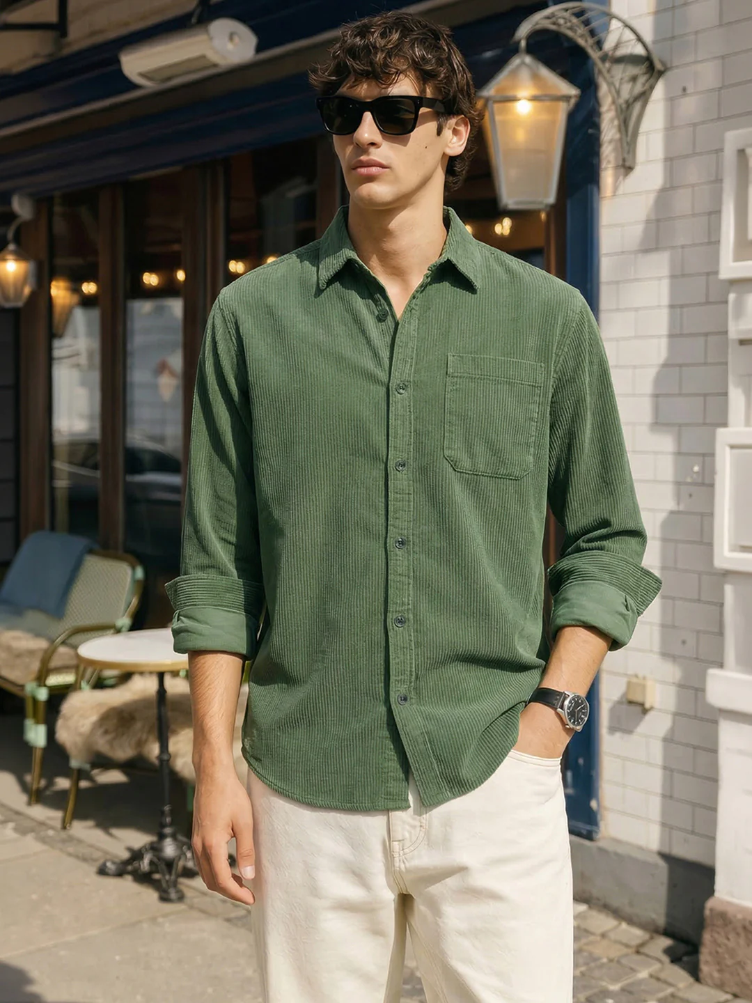 Men's Green Regular Fit Solid Casual Shirt