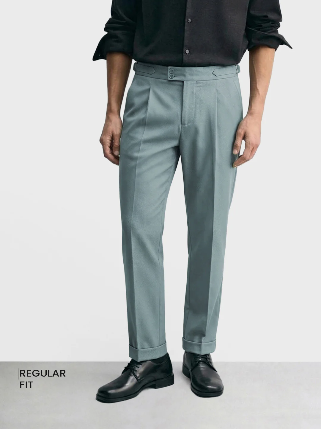 Men's Green Regular Fit Solid Casual Trousers - Image 2