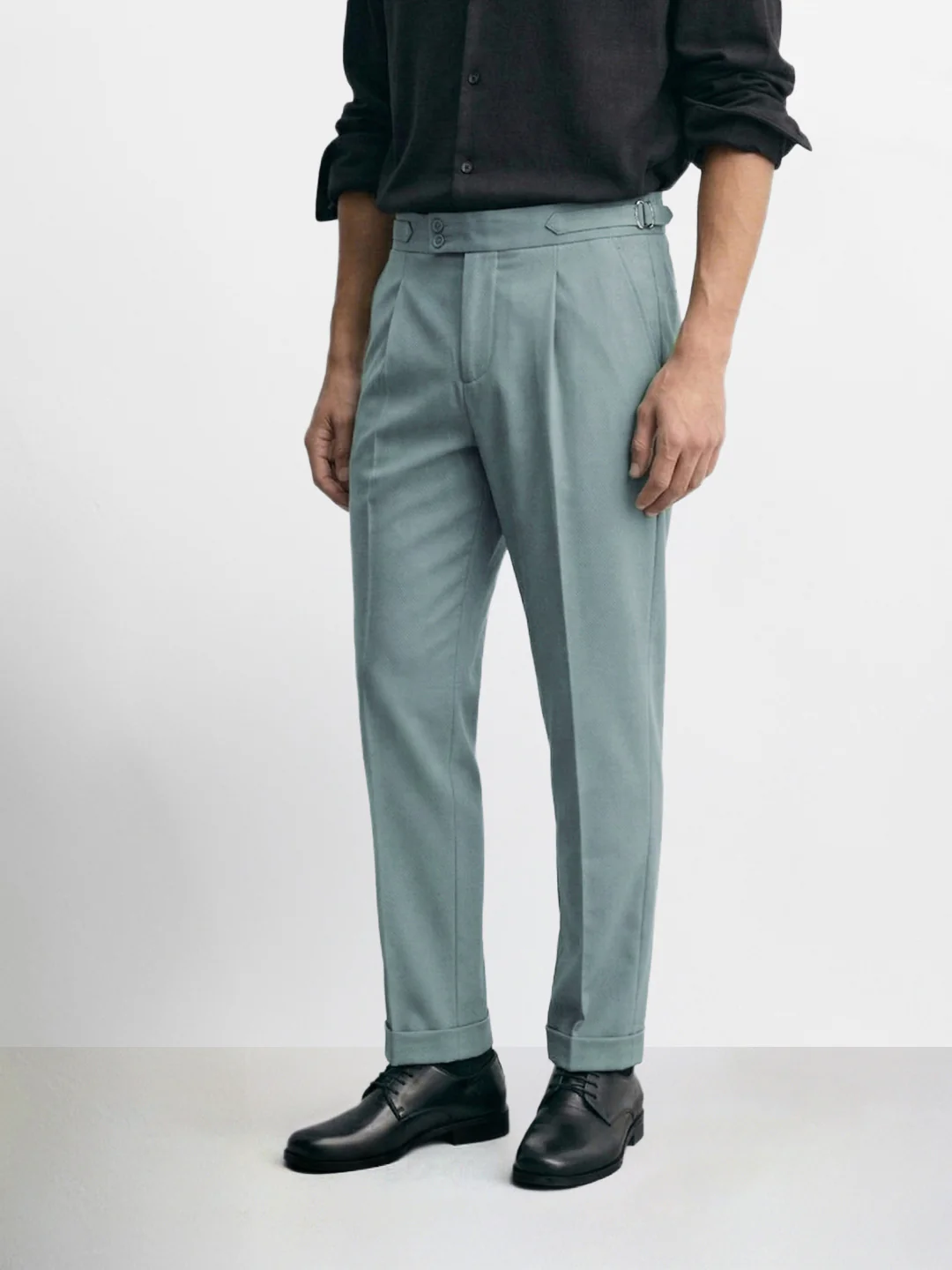 Men's Green Regular Fit Solid Casual Trousers - Image 3