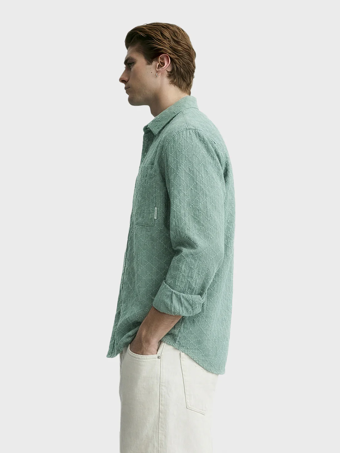 Men's Green Oversized Fit Textured Casual Shirts - Image 4