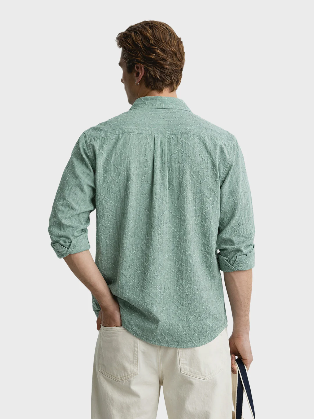Men's Green Oversized Fit Textured Casual Shirts - Image 5