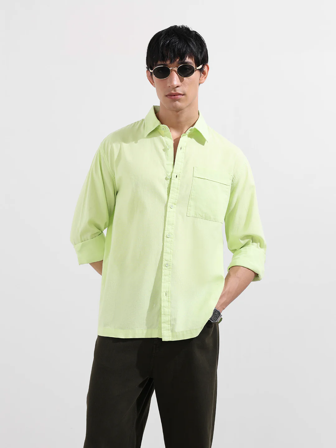 Men's Green Relaxed Fit Casual Shirt
