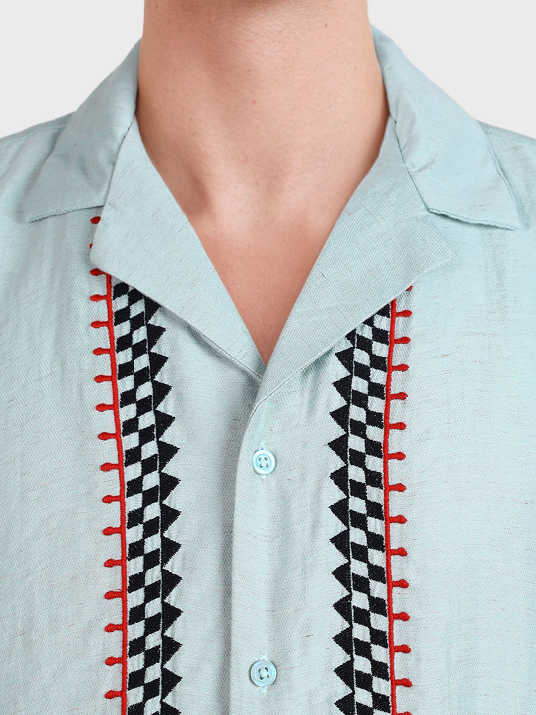 Men's Green Relaxed Fit Embroidered Casual Shirt - Image 3