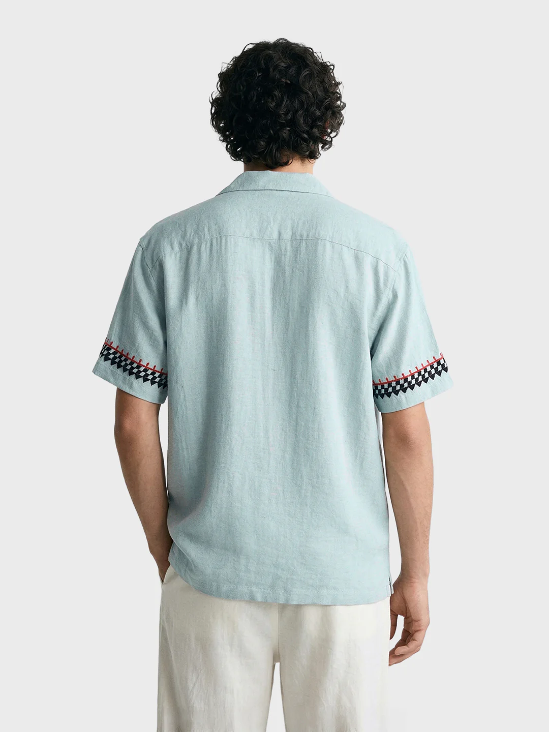 Men's Green Relaxed Fit Embroidered Casual Shirt - Image 5