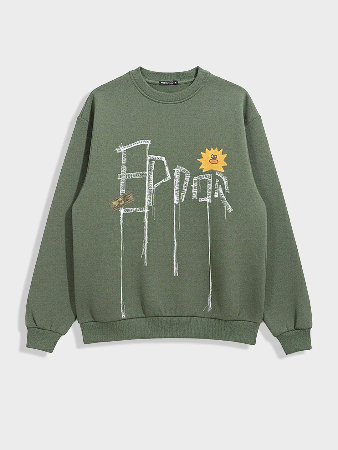 Men's Green Relaxed Fit Embroided Casual Sweatshirt - Image 4