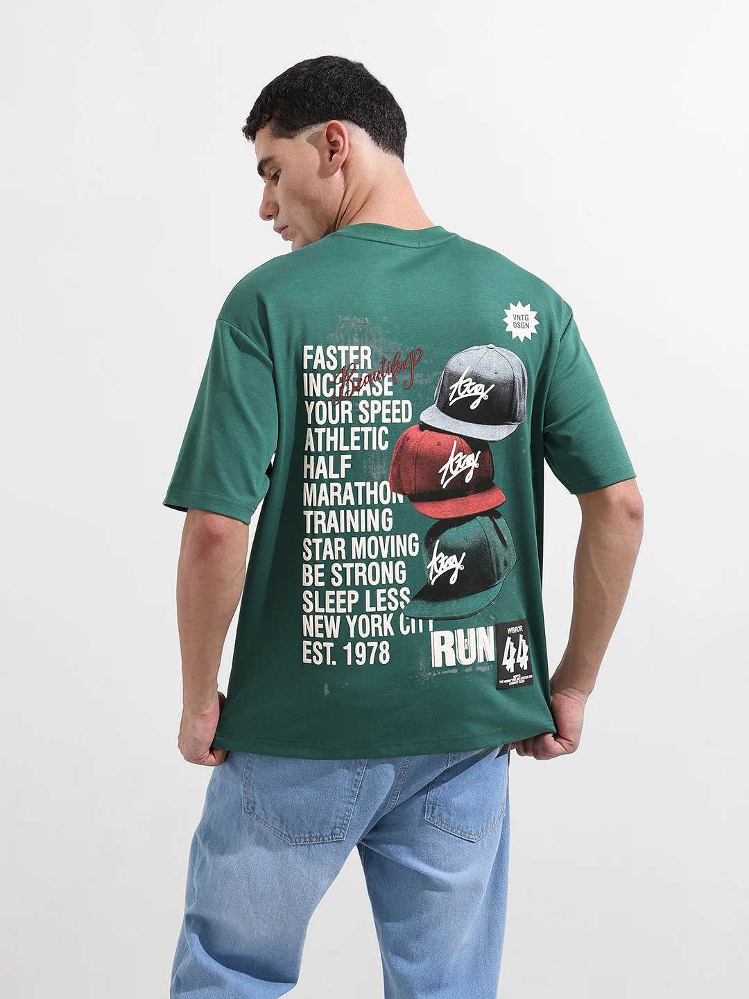 Men's Green Relaxed Fit Embroided 240 GSM Street Wear T-Shirt