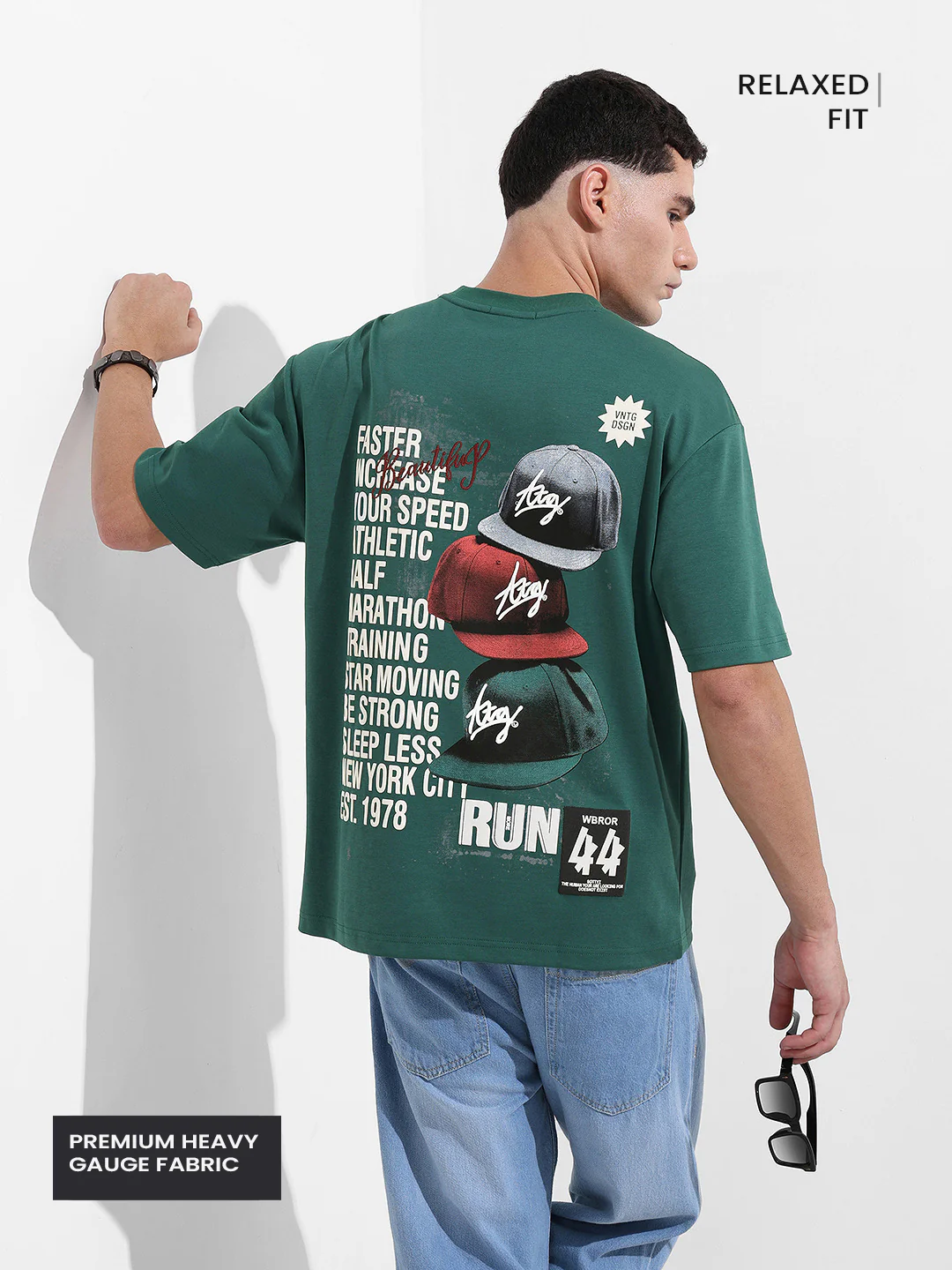 Men's Green Relaxed Fit Embroided 240 GSM Street Wear T-Shirt - Image 7