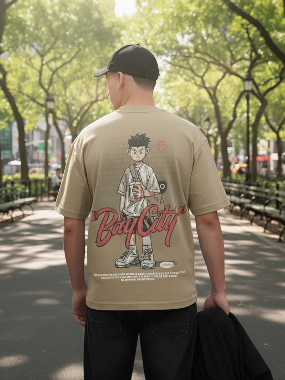 Men's Green Relaxed Fit Embroided 240 GSM Street Wear T-Shirt - Image 11