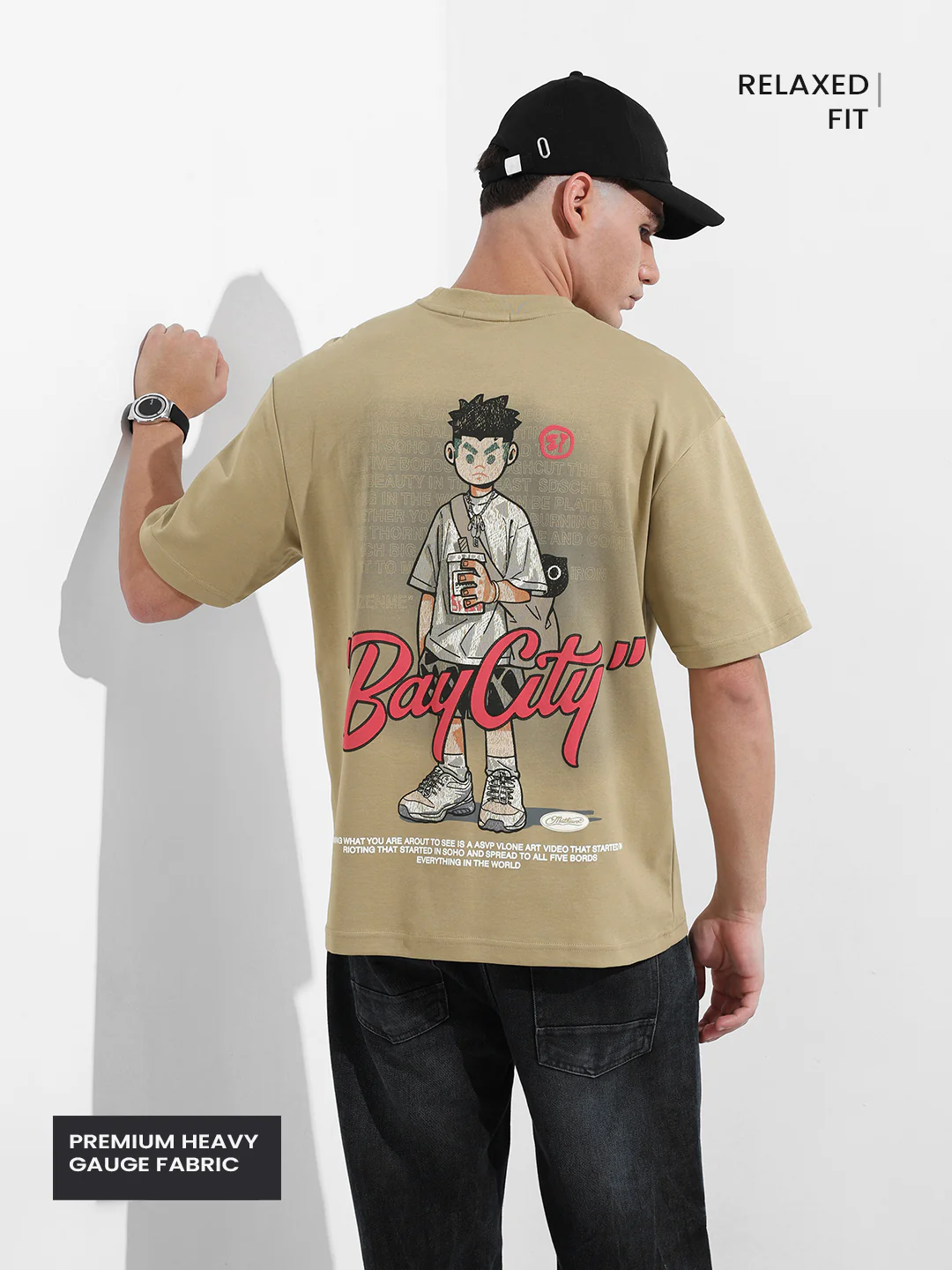 Men's Green Relaxed Fit Embroided 240 GSM Street Wear T-Shirt - Image 5