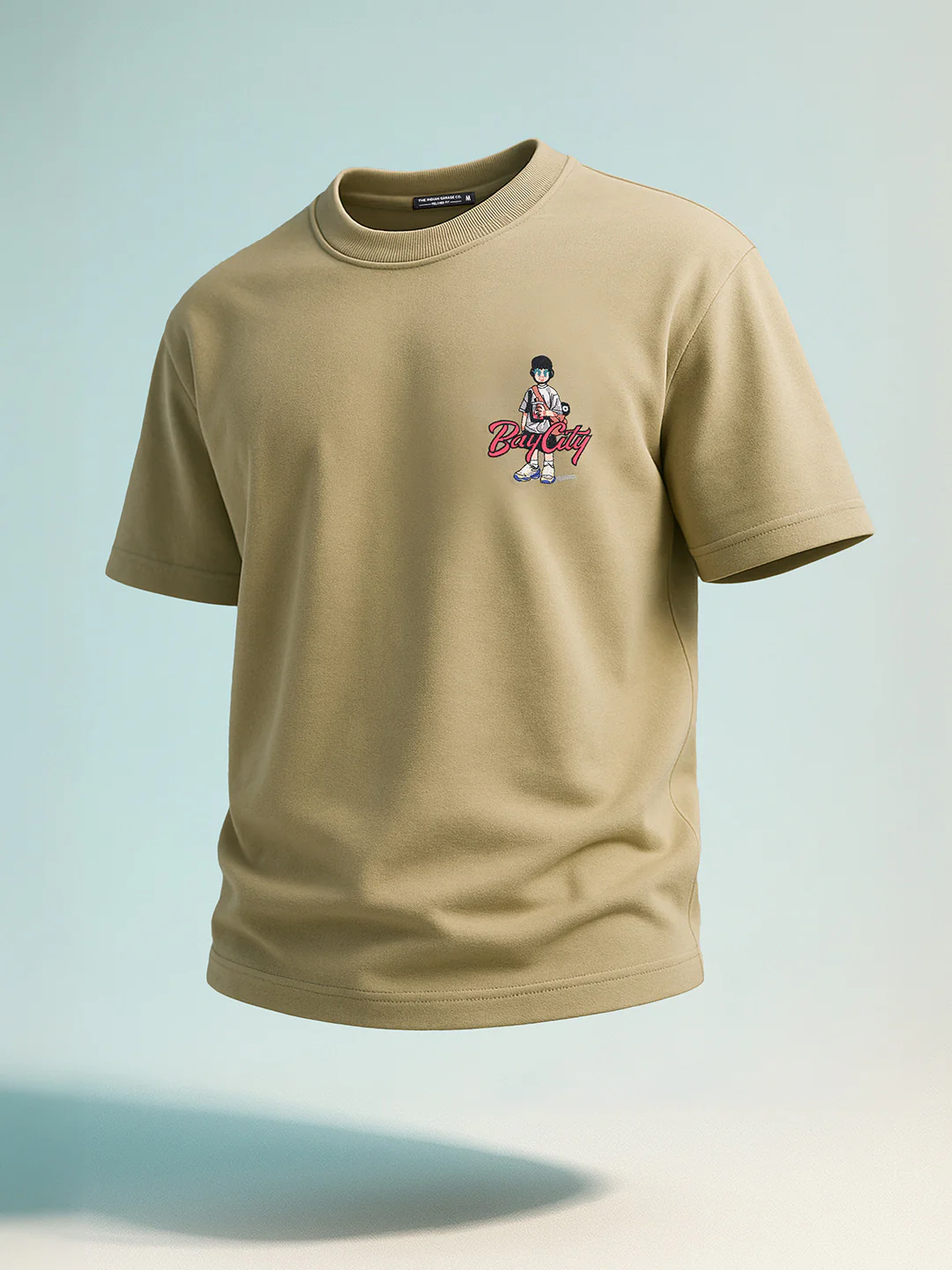 Men's Green Relaxed Fit Embroided 240 GSM Street Wear T-Shirt - Image 6