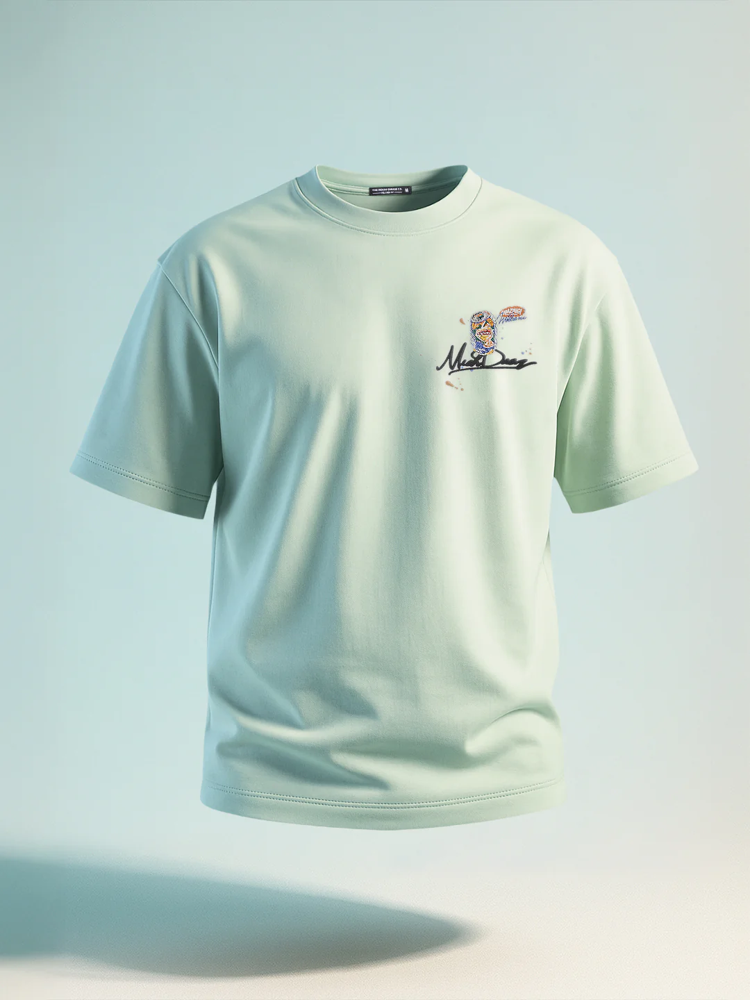 Men's Green Relaxed Fit Embroided 240 GSM Casual T-Shirt - Image 3