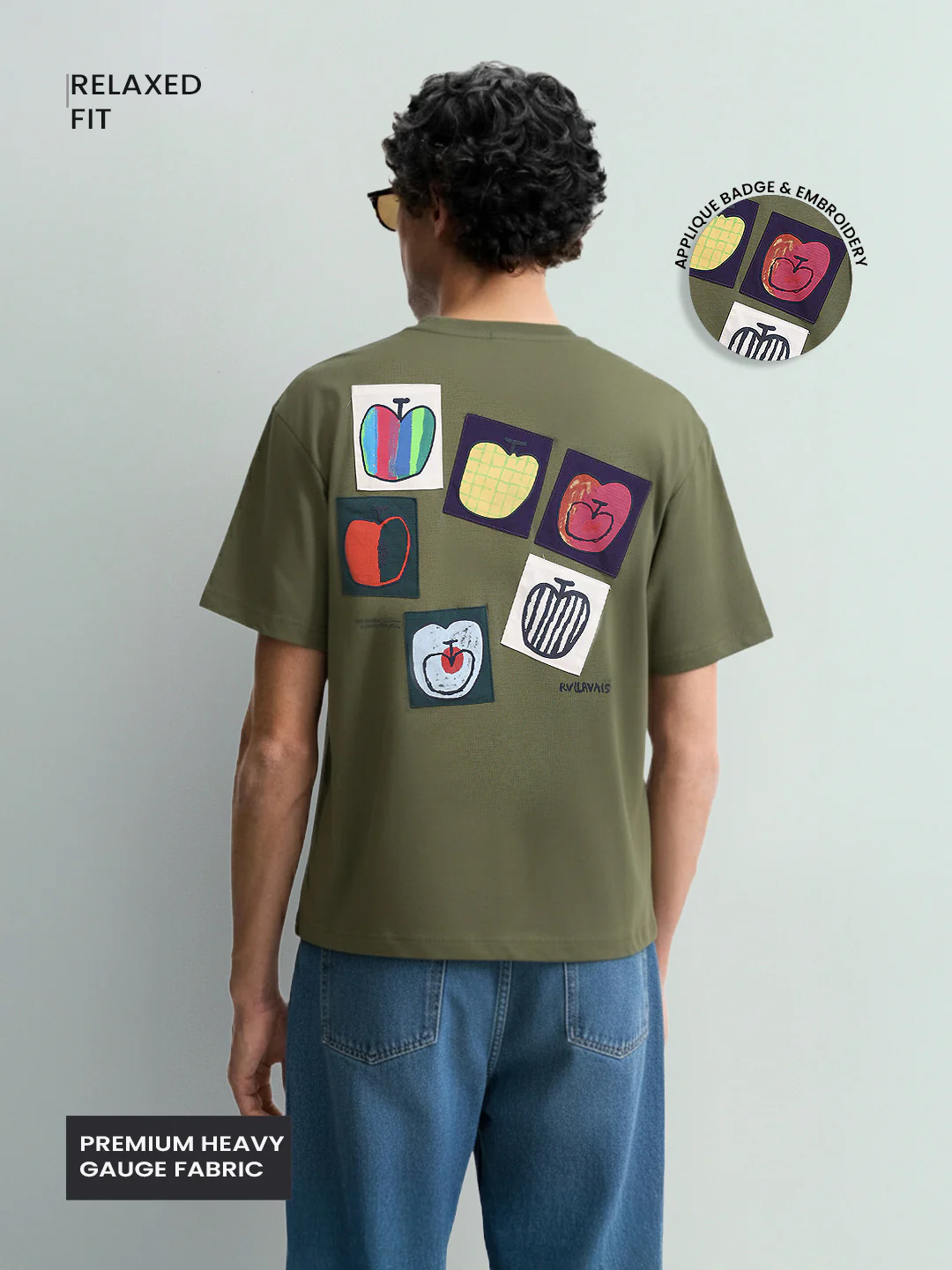 Men's Green Relaxed Fit Embroided 240 GSM Casual T-Shirt