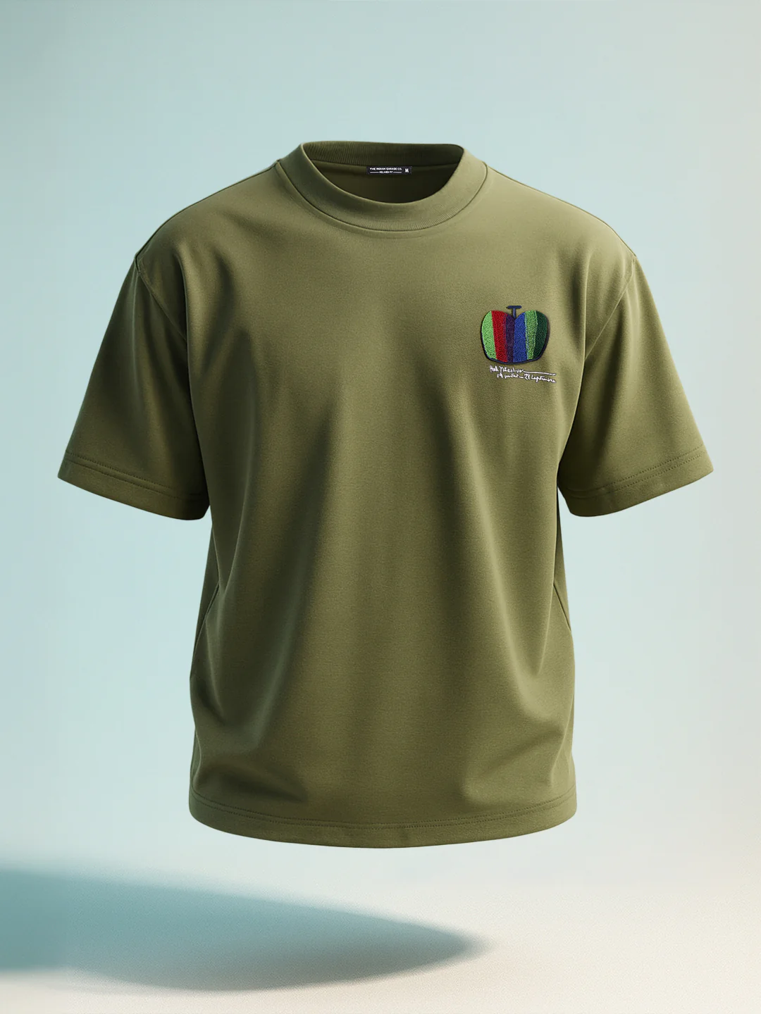 Men's Green Relaxed Fit Embroided 240 GSM Casual T-Shirt - Image 10