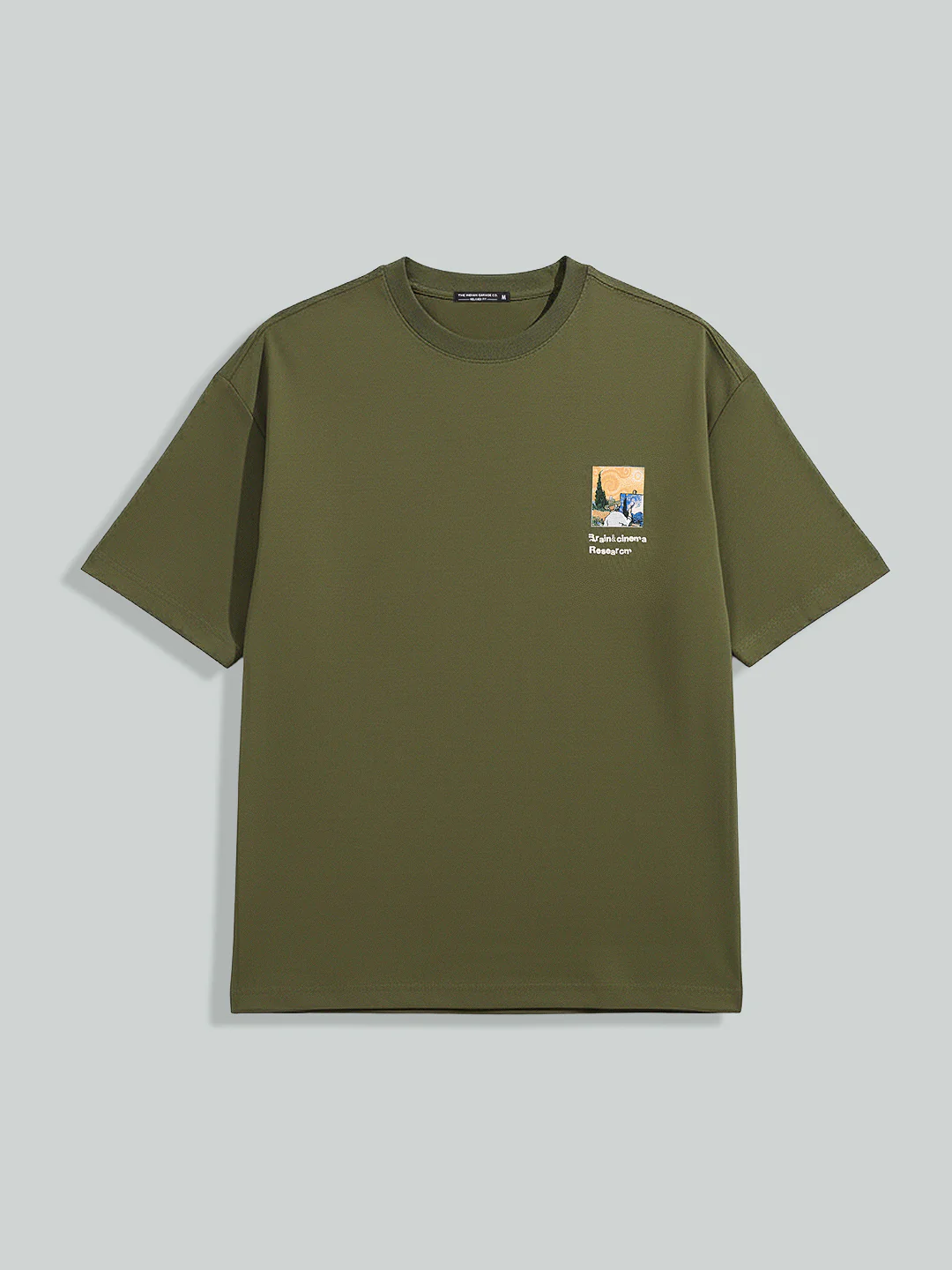 Men's Green Relaxed Fit Embroided 240 GSM Casual T-Shirt - Image 3