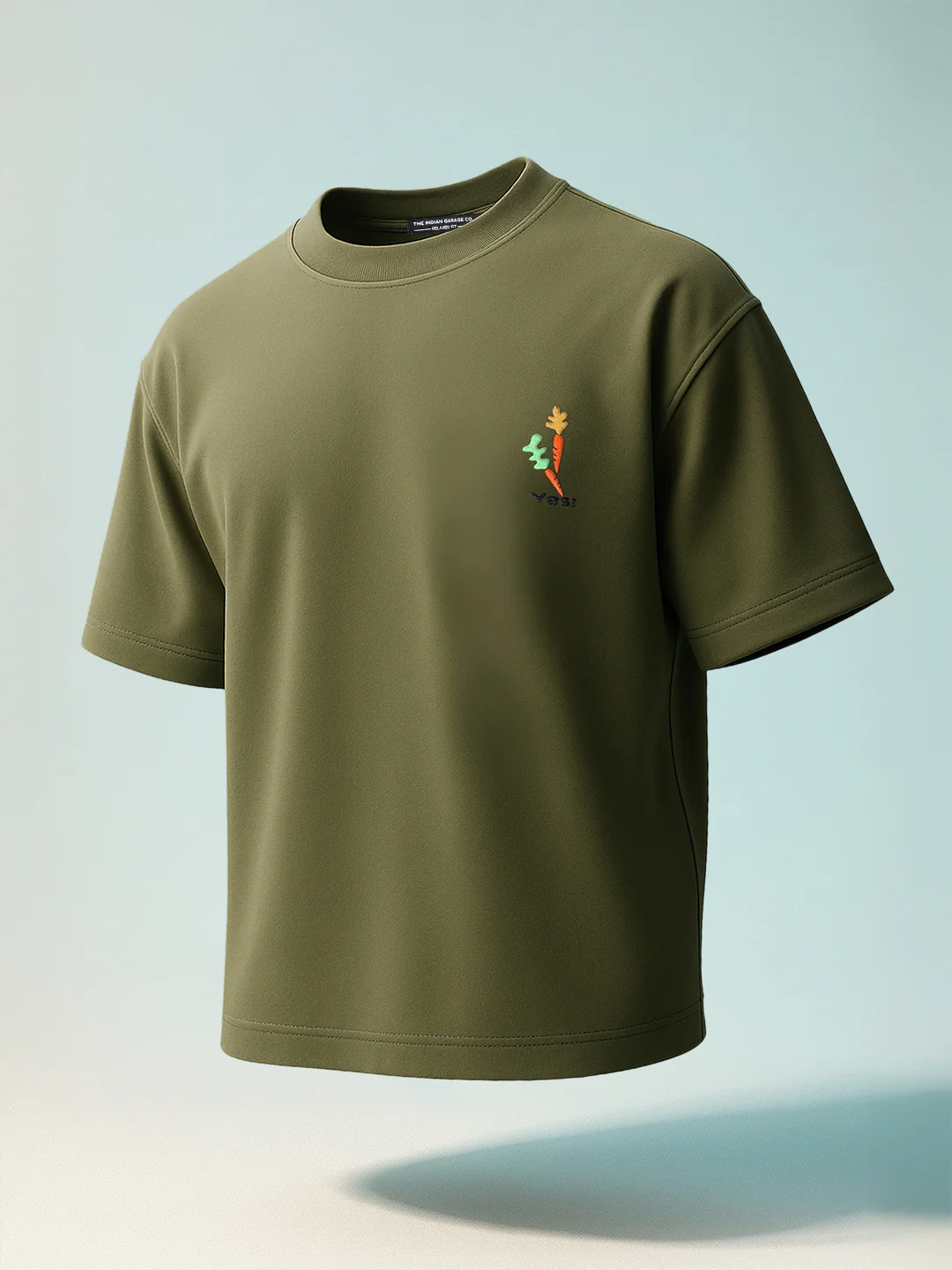 Men's Green Relaxed Fit Embroided 240 GSM Casual T-Shirt - Image 10