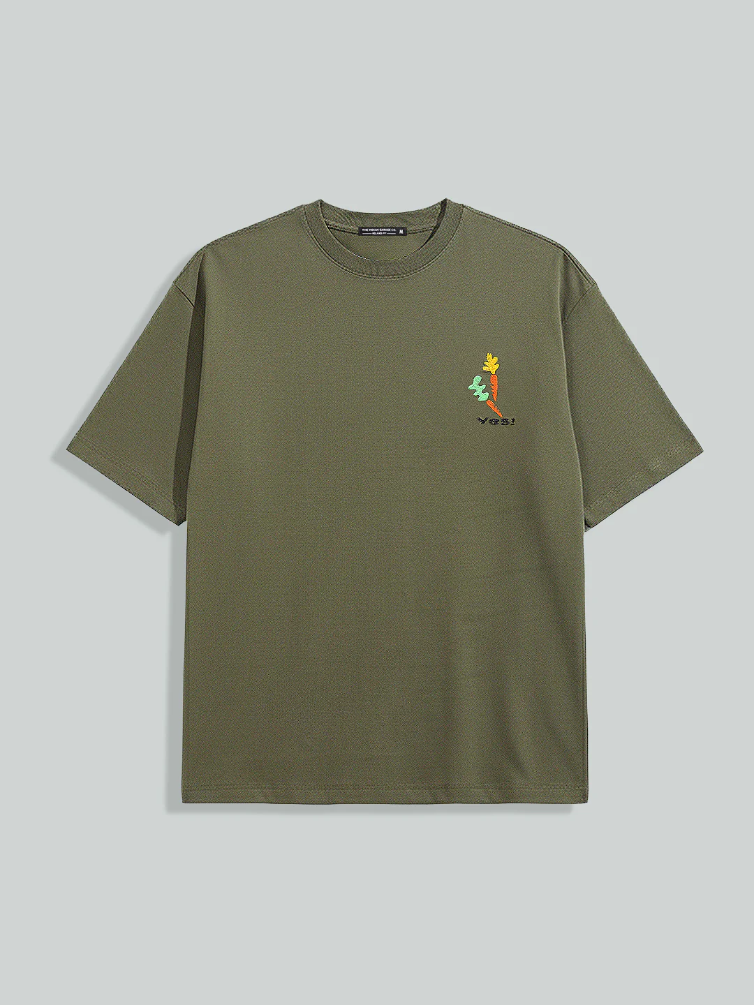 Men's Green Relaxed Fit Embroided 240 GSM Casual T-Shirt - Image 3