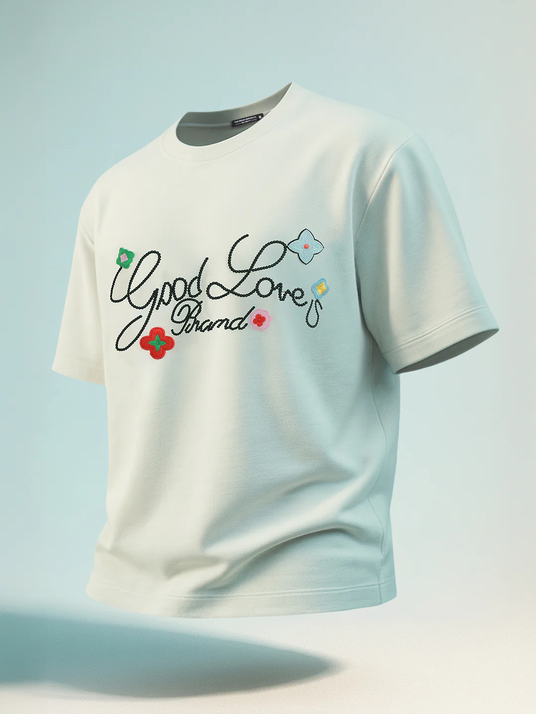 Men's Green Relaxed Fit Embroided 240 GSM Resort Wear T-Shirt - Image 8