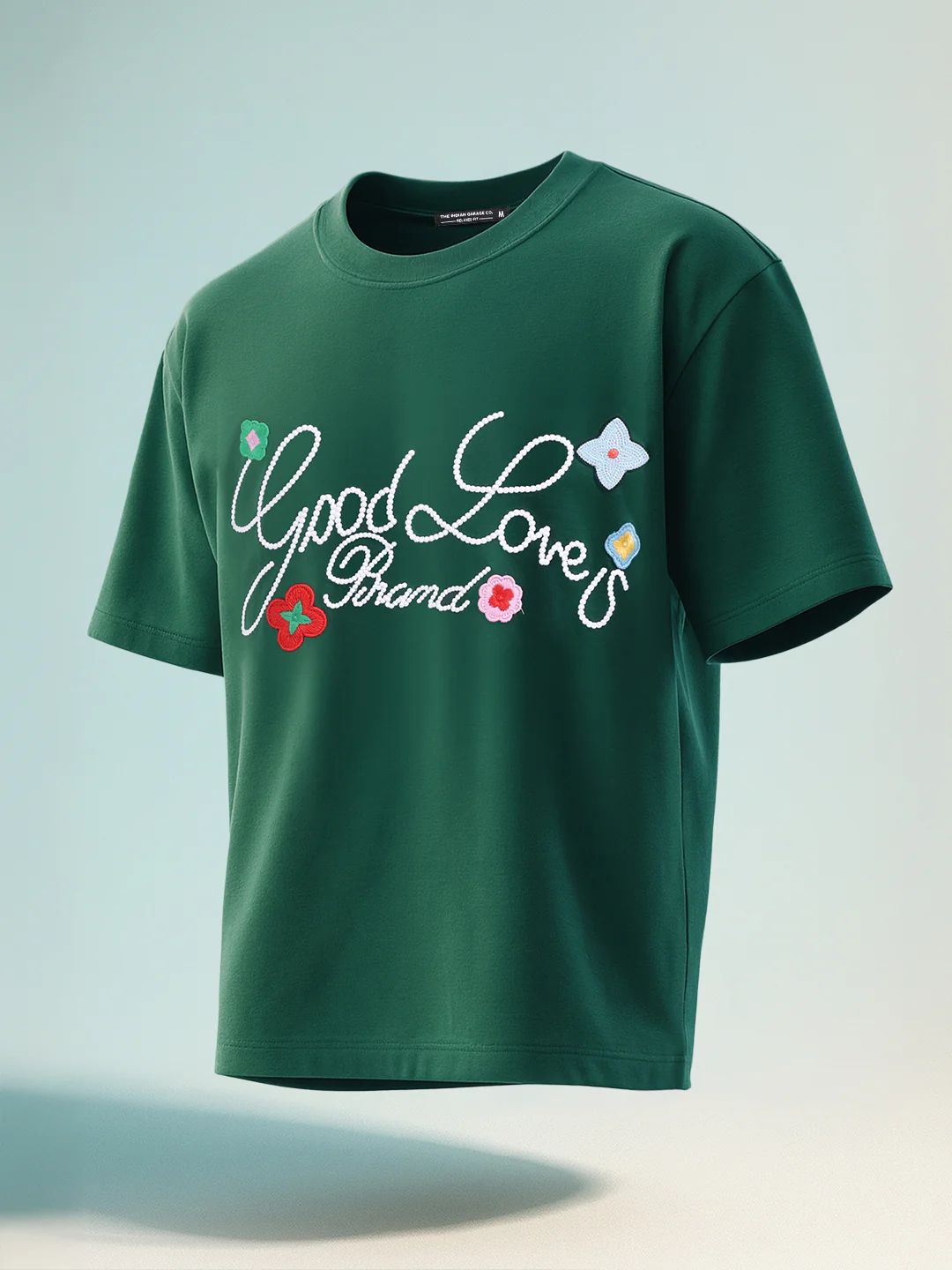 Men's Green Relaxed Fit Embroided 240 GSM Resort Wear T-Shirt - Image 8