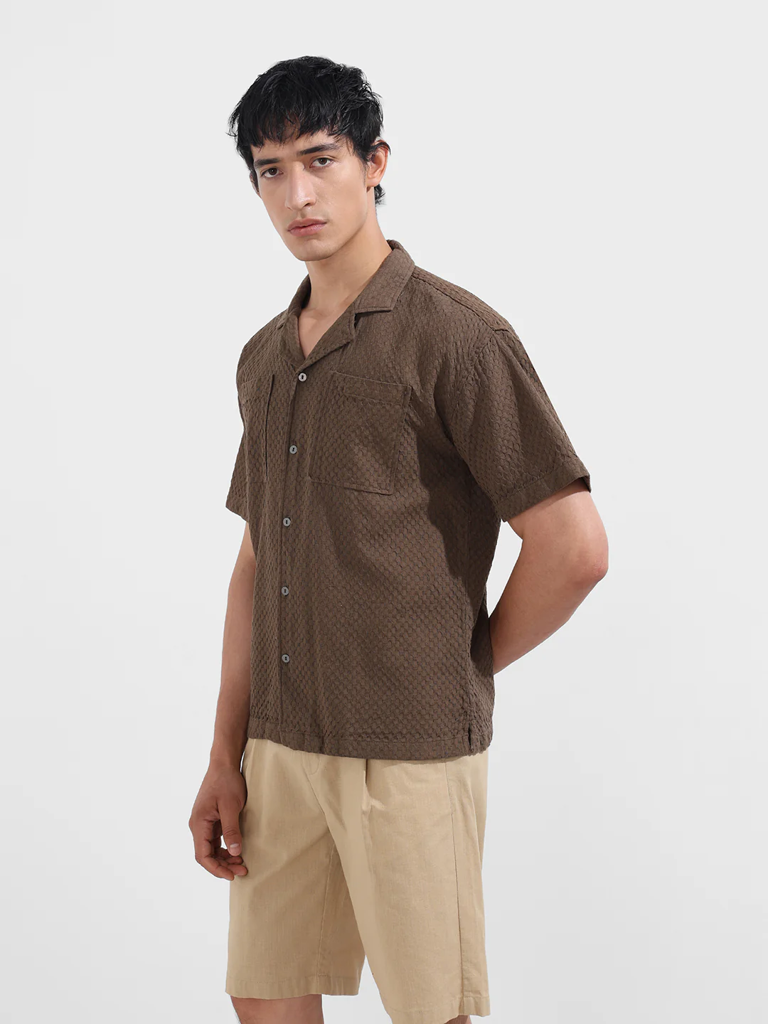 Men's Green Relaxed Fit Geometric Print Resort Wear Shirt - Image 4