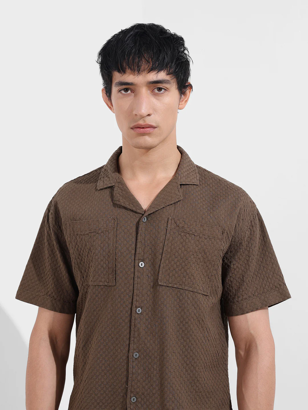Men's Green Relaxed Fit Geometric Print Resort Wear Shirt - Image 5