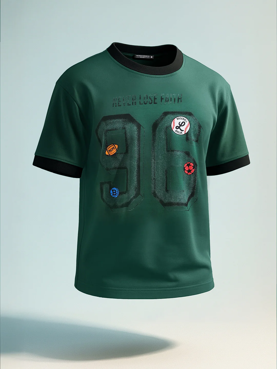 Men's Green Relaxed Fit Graphic Printed 240 GSM Sport Wear T-Shirt - Image 3