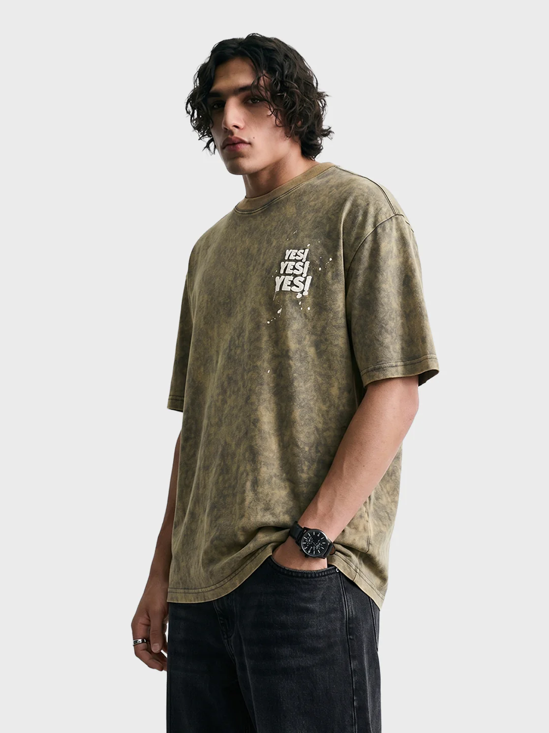 Men's Green Relaxed Fit Graphic Printed 240 GSM Street Wear T-Shirt - Image 4