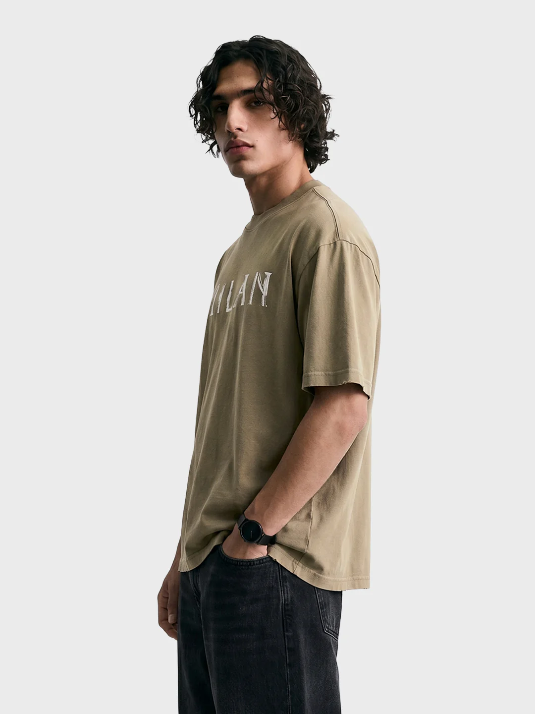 Men's Green Relaxed Fit Graphic Printed 240 GSM Street Wear T-Shirt - Image 4