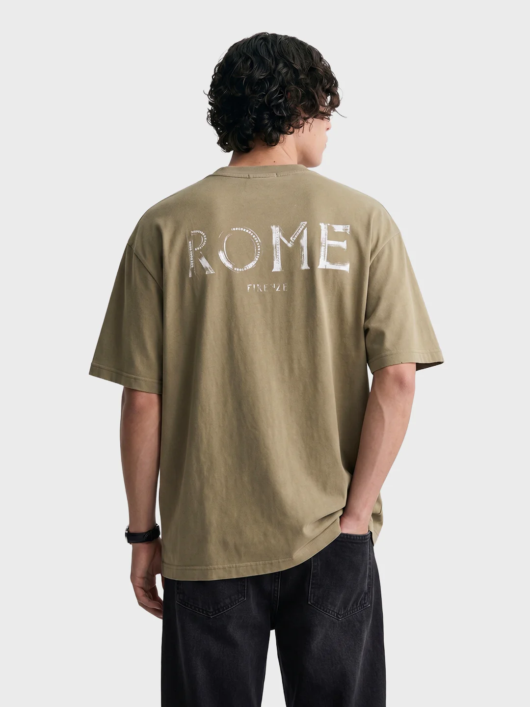 Men's Green Relaxed Fit Graphic Printed 240 GSM Street Wear T-Shirt - Image 5