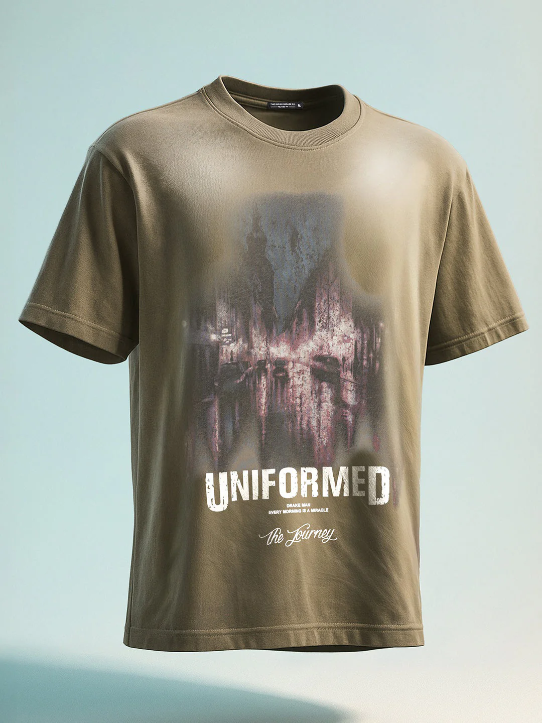 Men's Green Relaxed Fit Graphic Printed 240 GSM Street Wear T-Shirt - Image 6