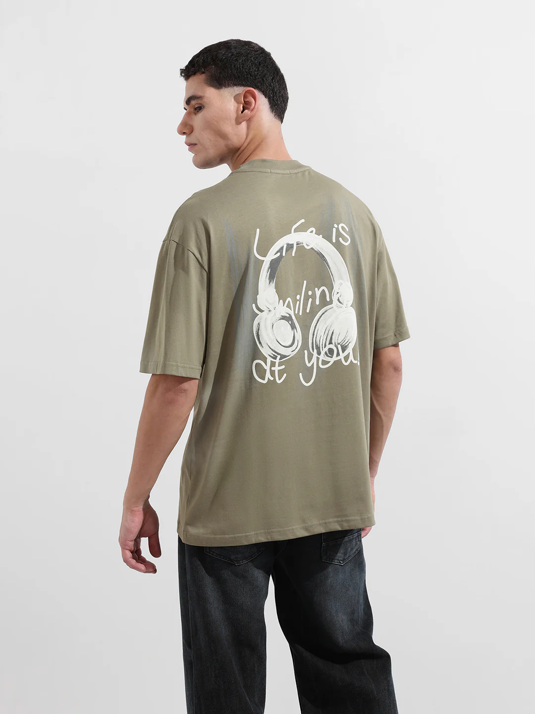 Men's Green Relaxed Fit Graphic Printed 240 GSM Street Wear T-Shirt