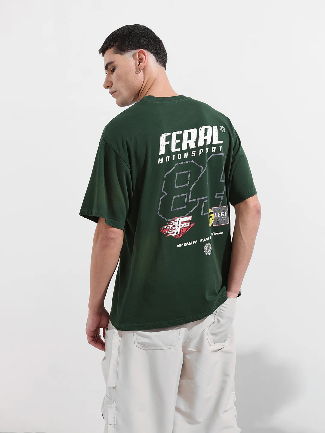 Men's Green Relaxed Fit Graphic Printed 240 GSM Street Wear T-Shirt