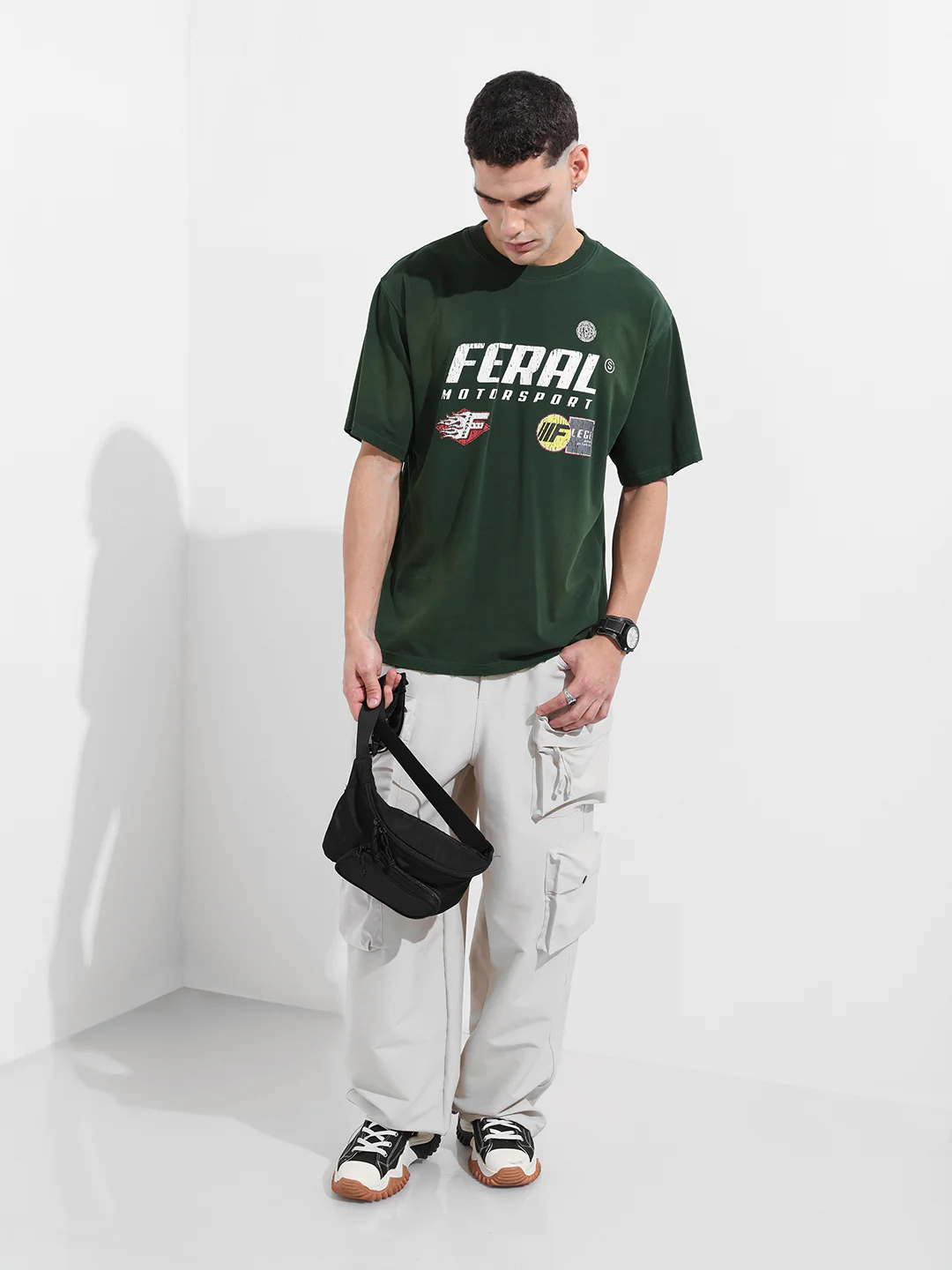Men's Green Relaxed Fit Graphic Printed 240 GSM Street Wear T-Shirt - Image 11