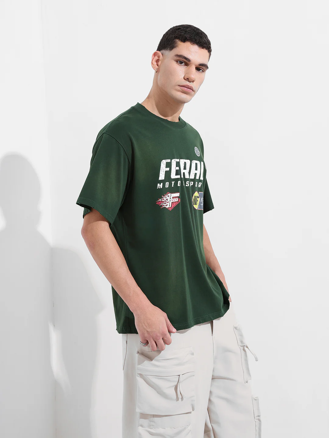Men's Green Relaxed Fit Graphic Printed 240 GSM Street Wear T-Shirt - Image 4