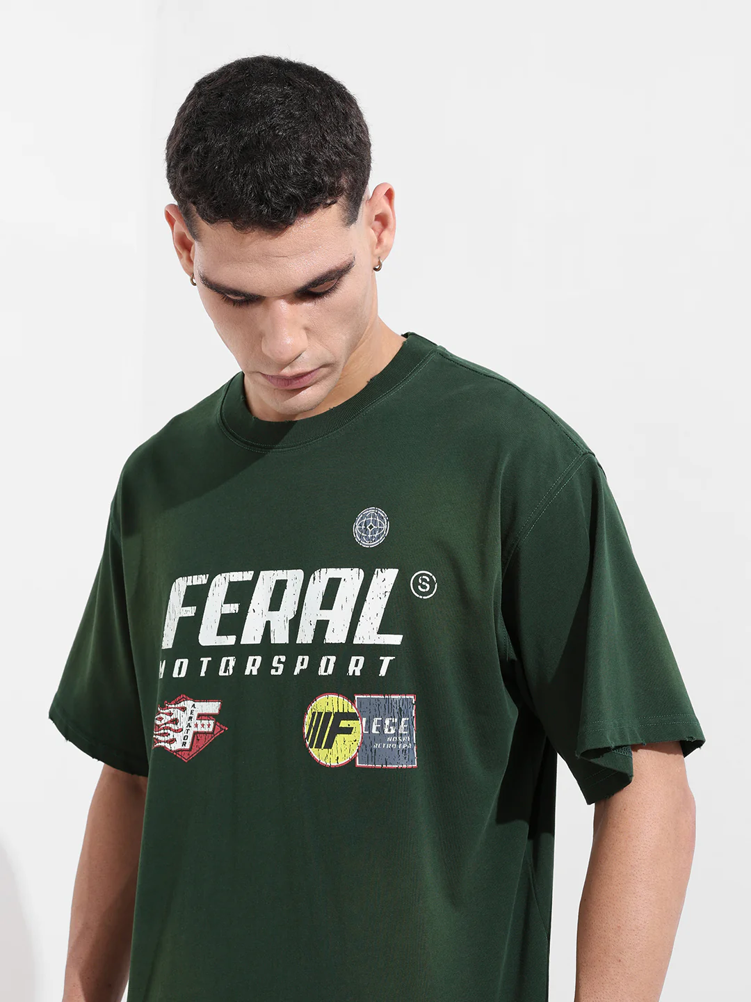 Men's Green Relaxed Fit Graphic Printed 240 GSM Street Wear T-Shirt - Image 5