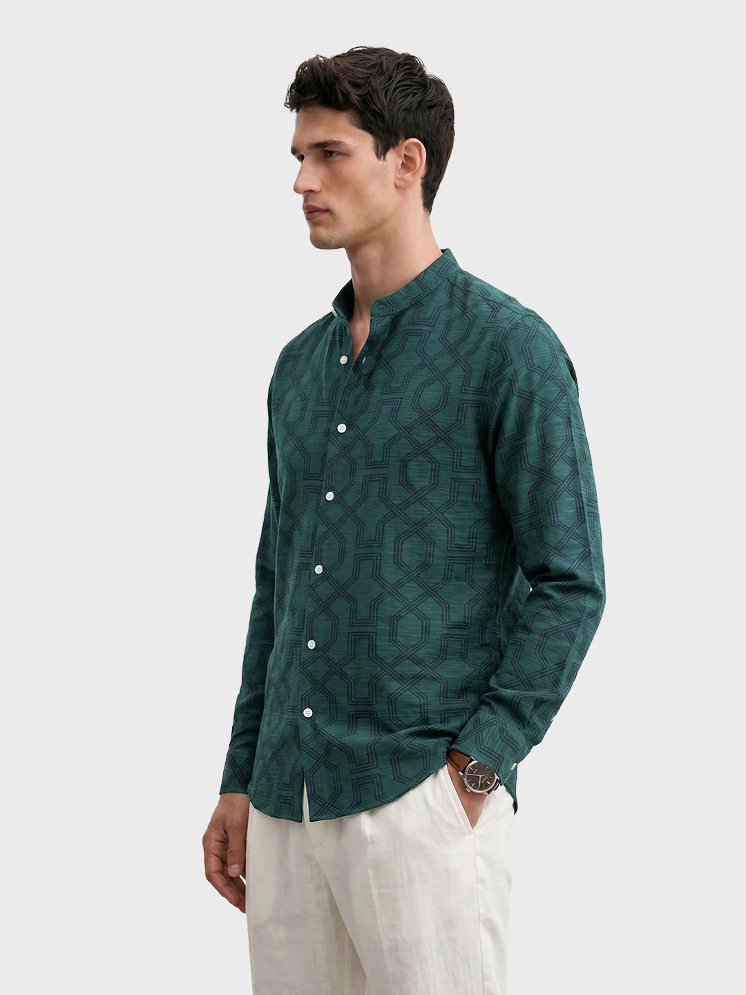 Men's Green Relaxed Fit Printed Casual Shirt - Image 4