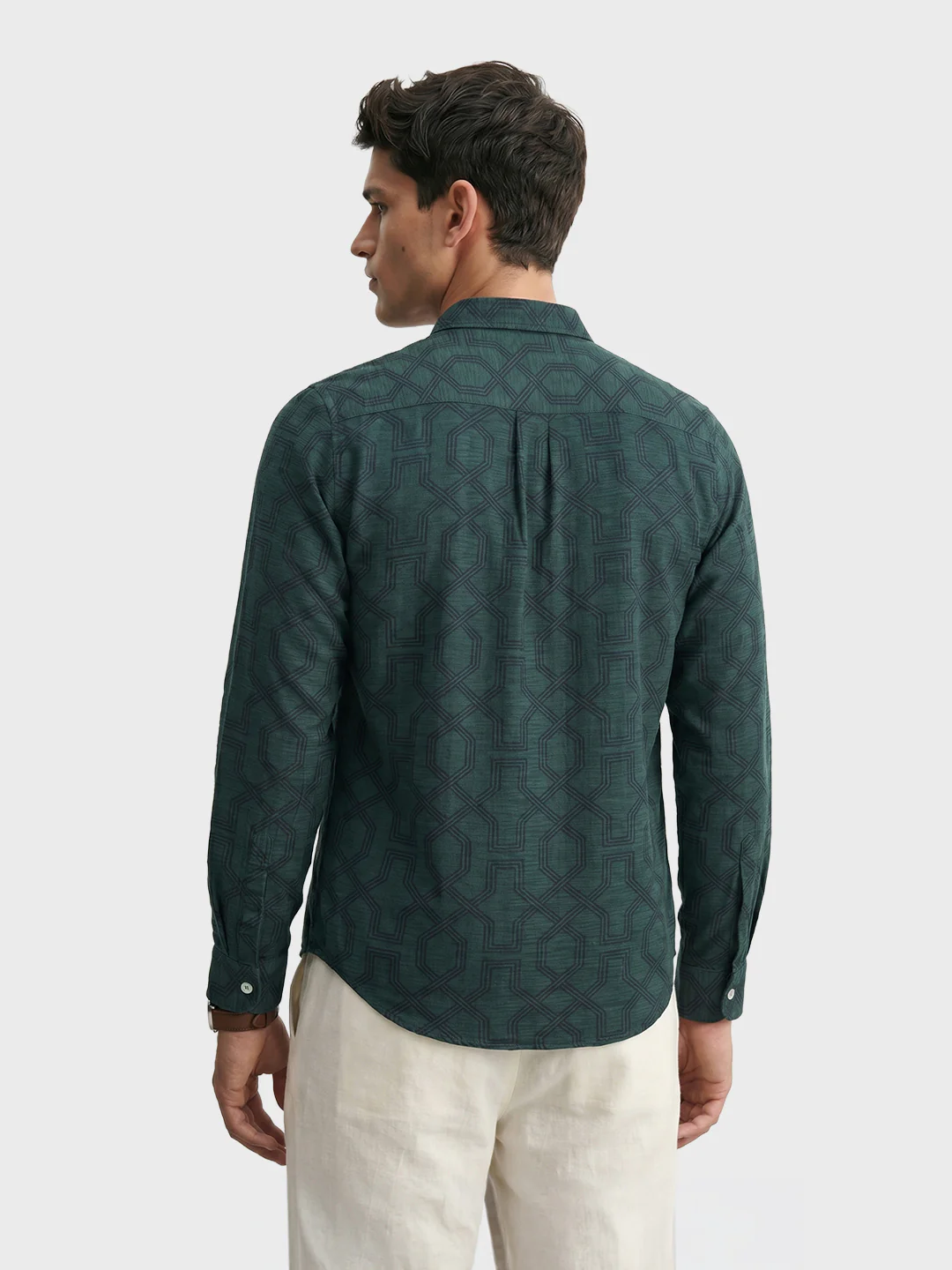 Men's Green Relaxed Fit Printed Casual Shirt - Image 5