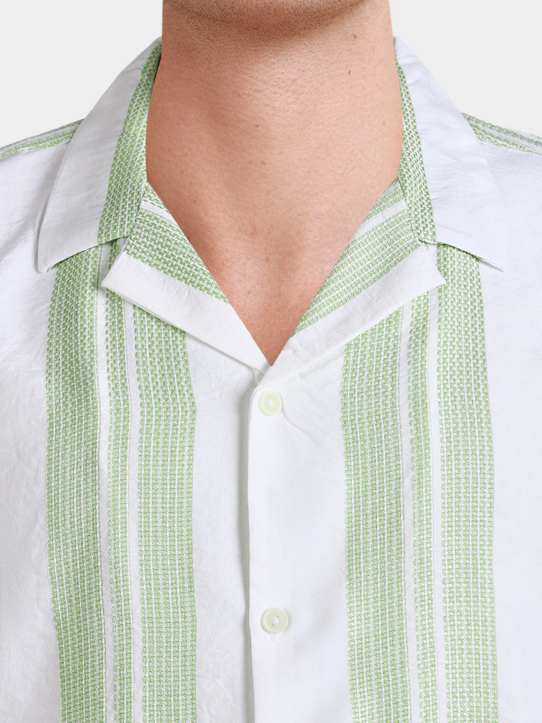Men's Green Relaxed Fit Striped Resort Wear Shirt - Image 3