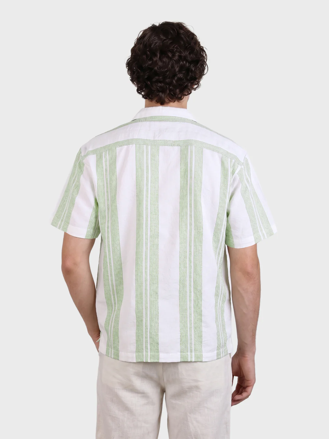 Men's Green Relaxed Fit Striped Resort Wear Shirt - Image 5
