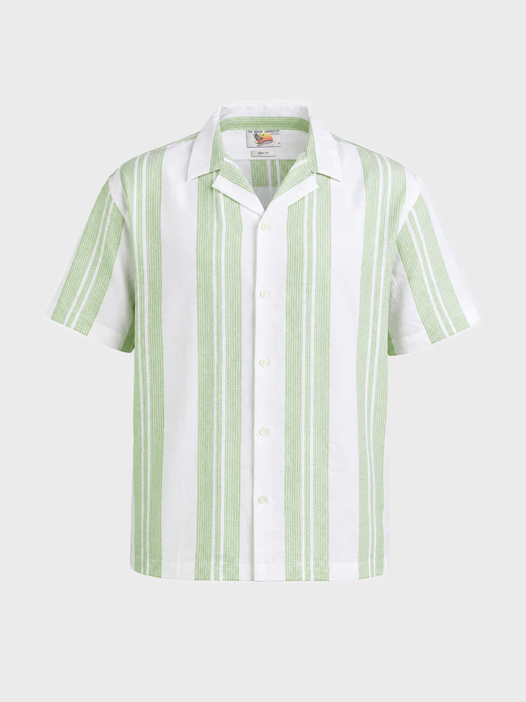 Men's Green Relaxed Fit Striped Resort Wear Shirt - Image 6