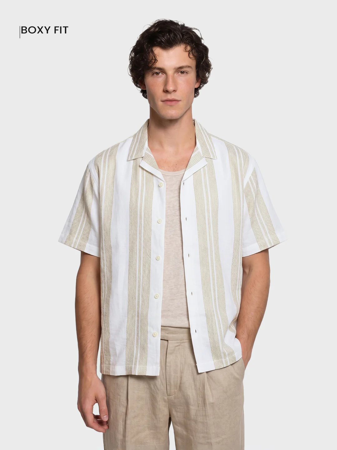 Men's Green Relaxed Fit Striped Resort Wear Shirt - Image 2