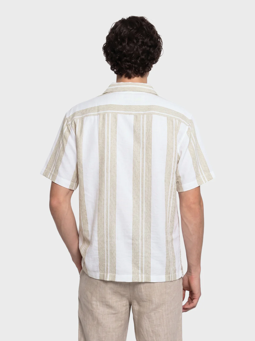 Men's Green Relaxed Fit Striped Resort Wear Shirt - Image 5