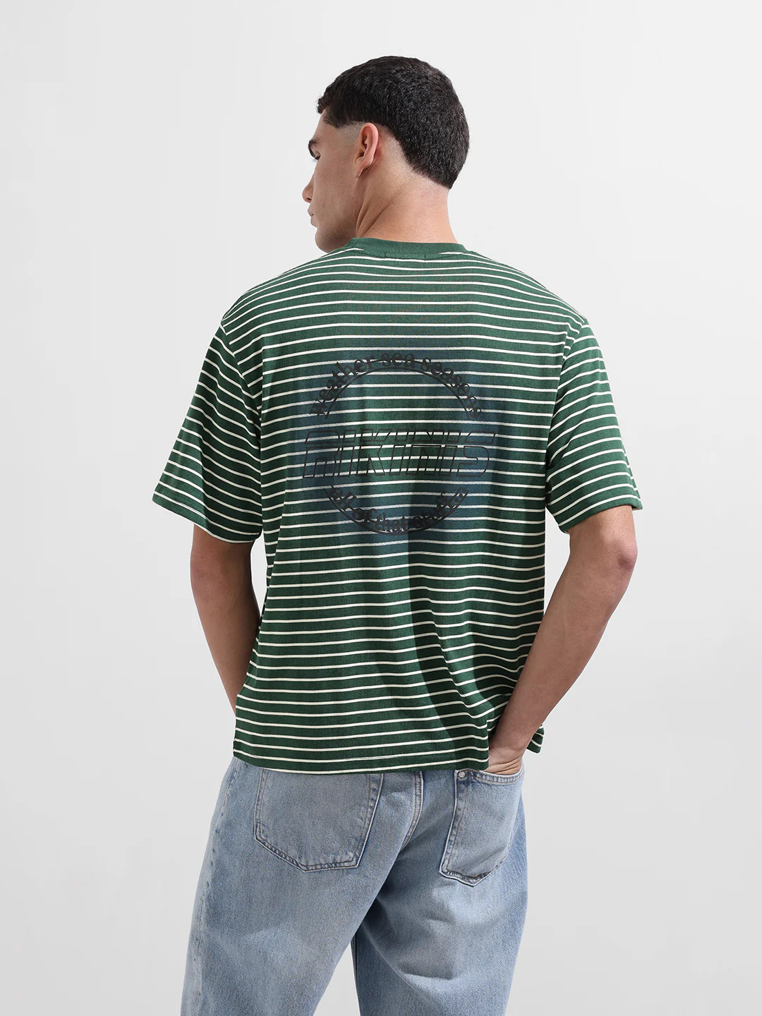 Men's Green Relaxed Fit Striped 240 GSM Street Wear T-Shirt - Image 6