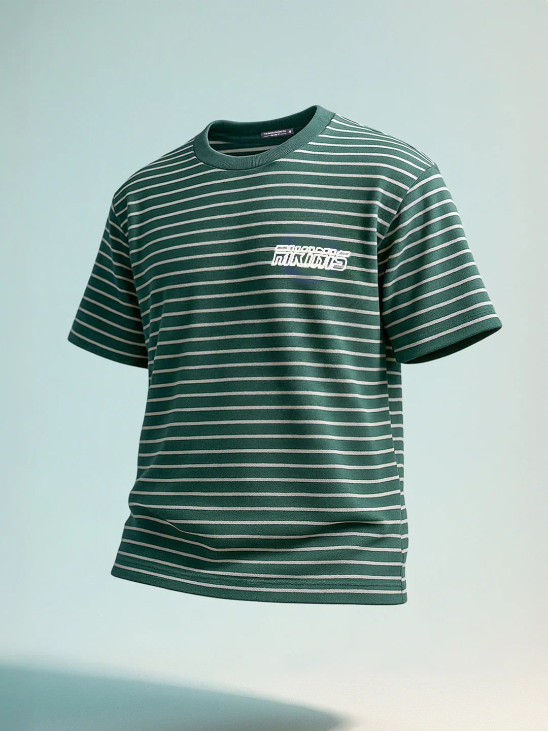 Men's Green Relaxed Fit Striped 240 GSM Street Wear T-Shirt - Image 7