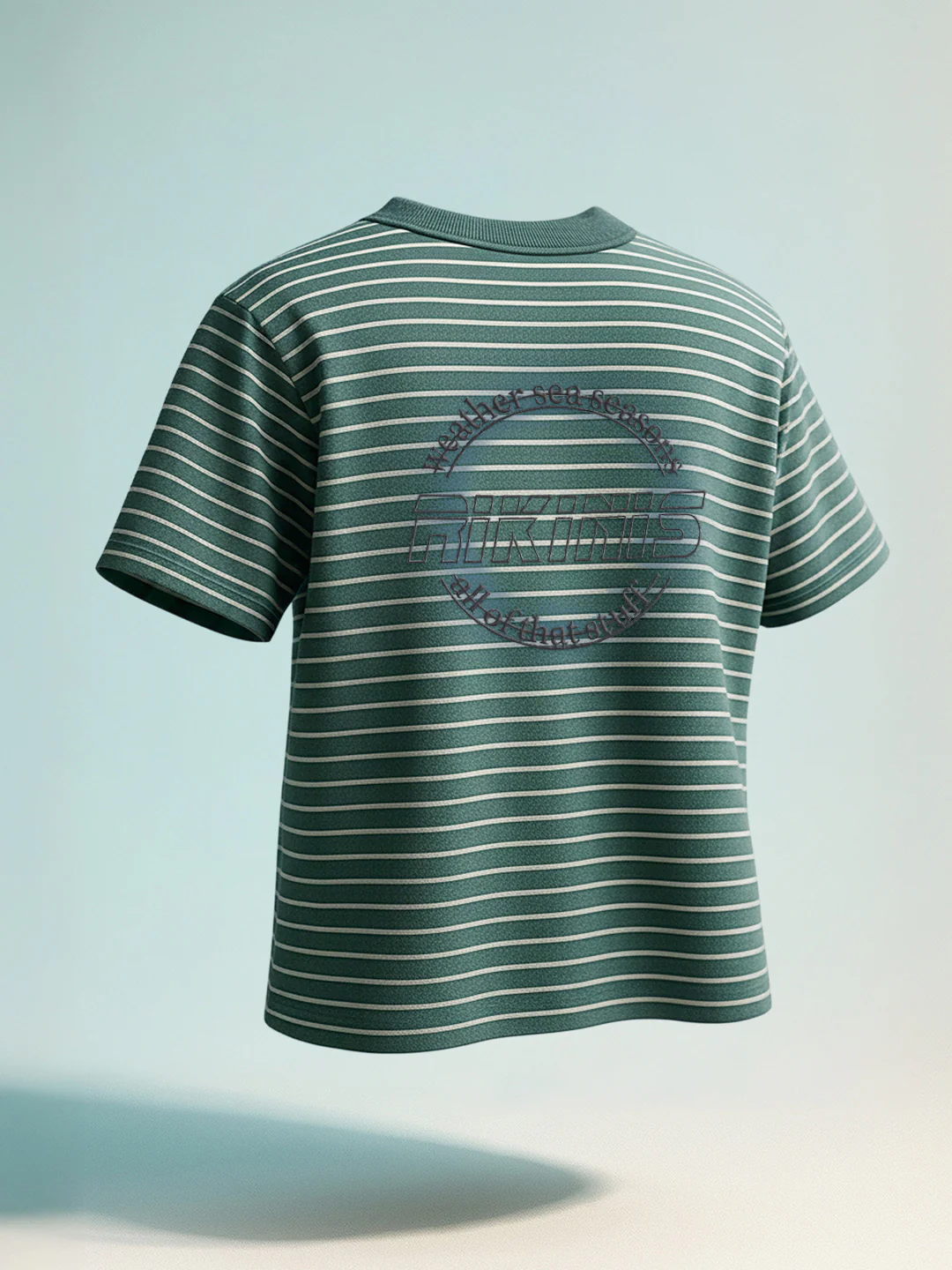 Men's Green Relaxed Fit Striped 240 GSM Street Wear T-Shirt - Image 8