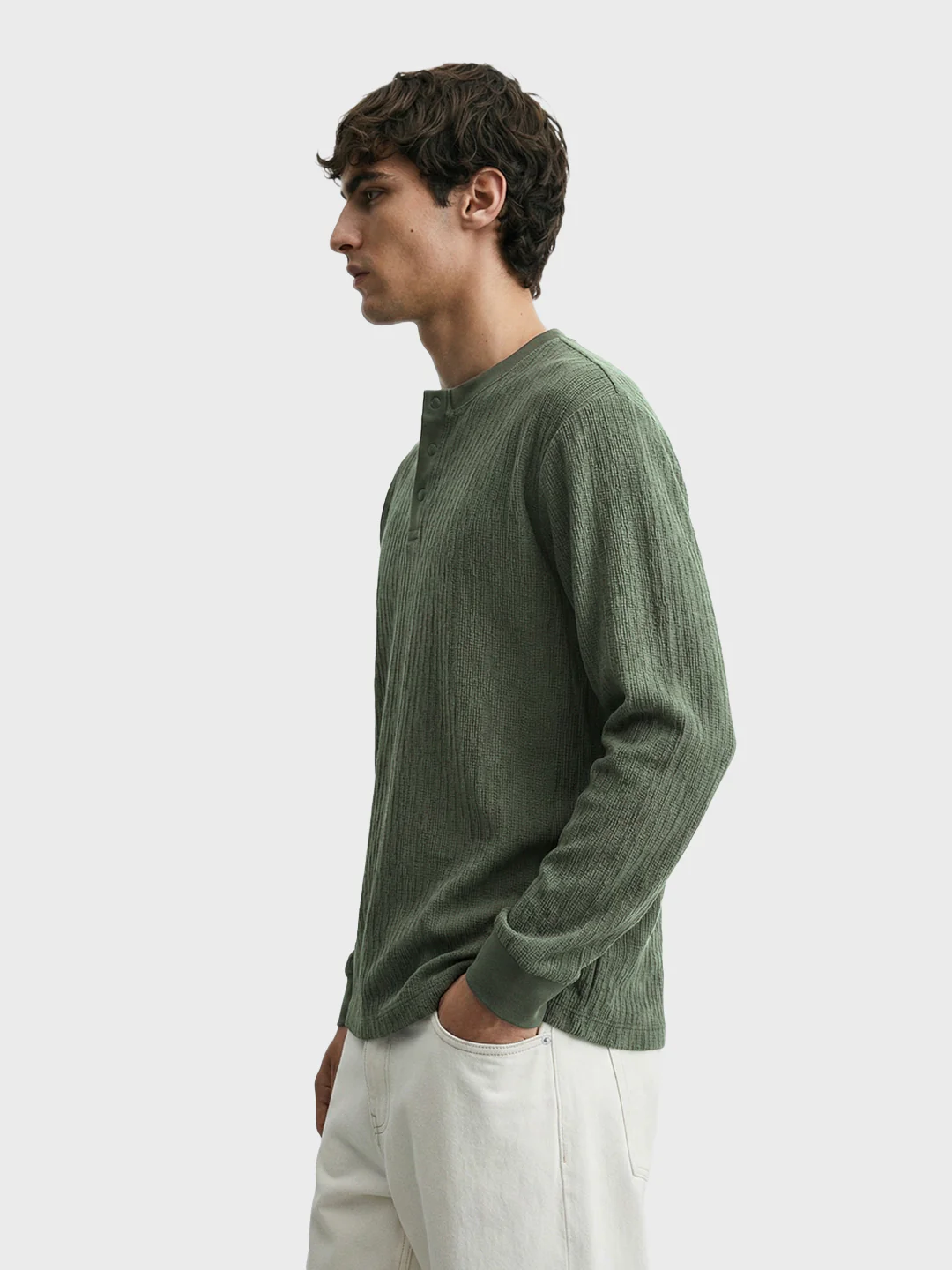 Men's Green Relaxed Fit Solid Casual T-Shirts - Image 4