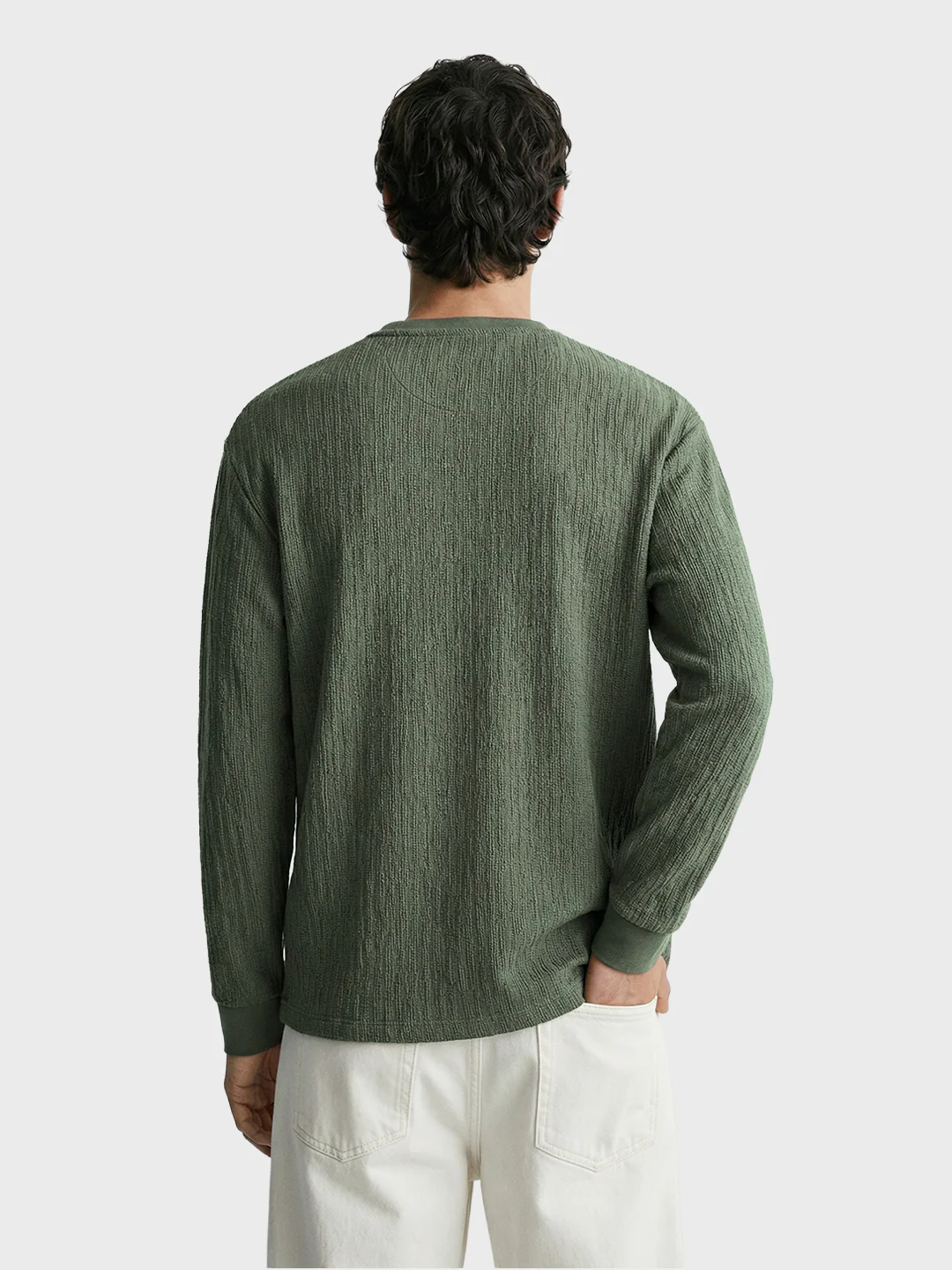 Men's Green Relaxed Fit Solid Casual T-Shirts - Image 5