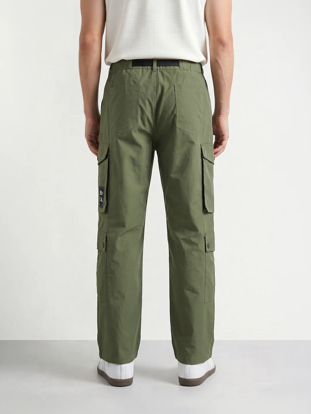 Men's Green Relaxed Fit Textured Utility Cargo - Image 5