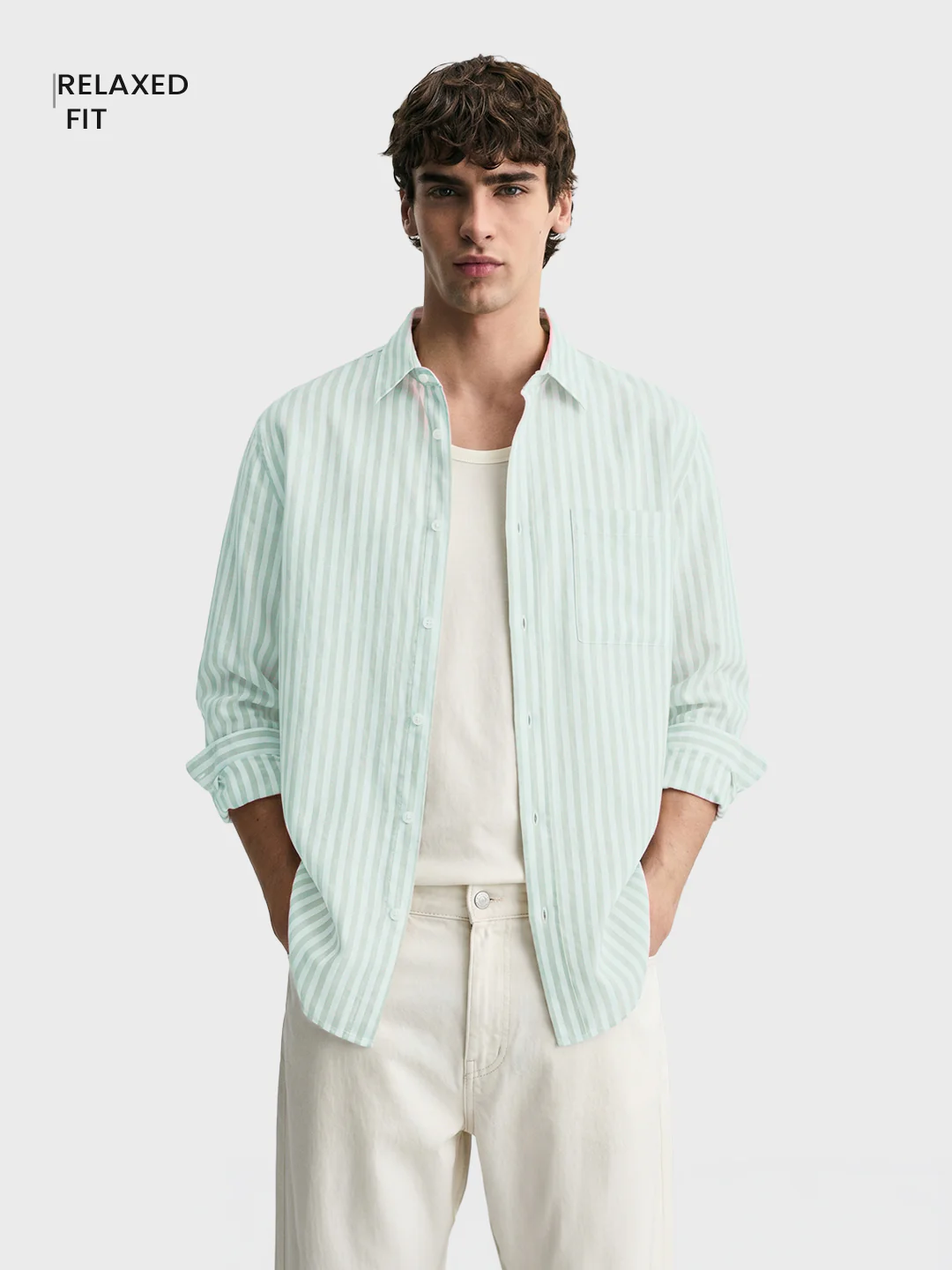 Men's Green Super Relaxed Fit Vertical Stripes Casual Shirt - Image 2